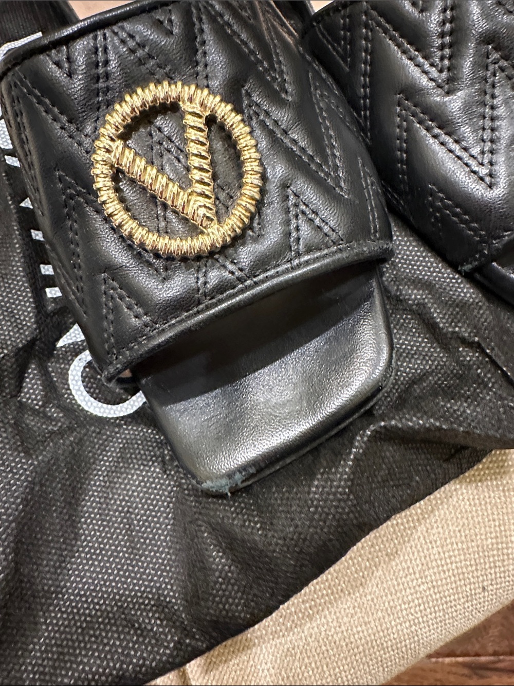 Valentino  Afrodite Black Quilted Leather Slides with Gold Logo Accent - Picture 5 of 6